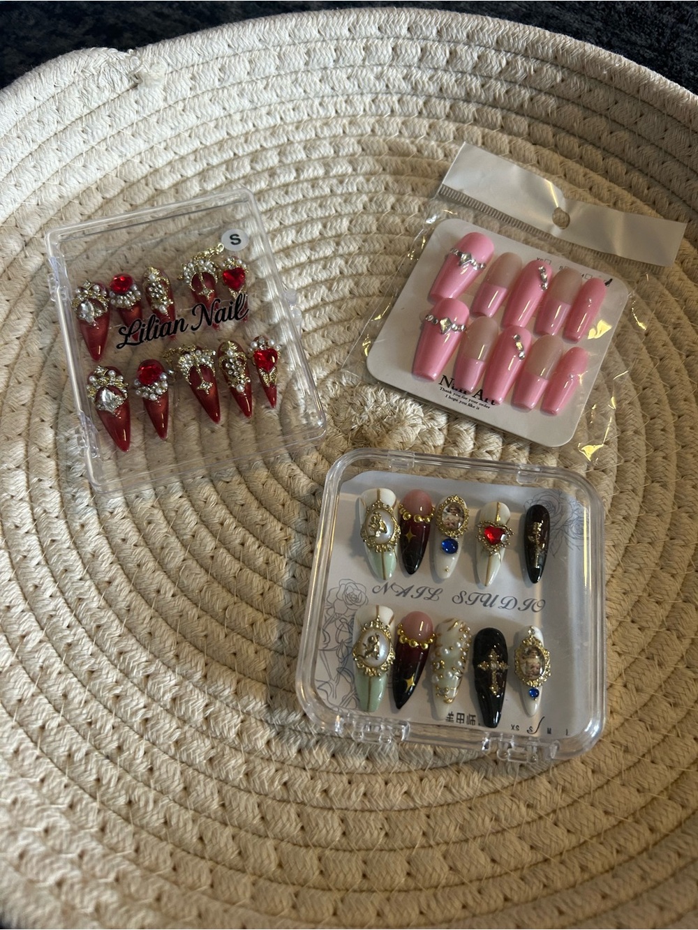 Womens Press-On Nail Sets - Pink, Red, Black Mix